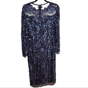 Vintage 80s Swee Lo Black Silk Sequined Midi Dress Size S